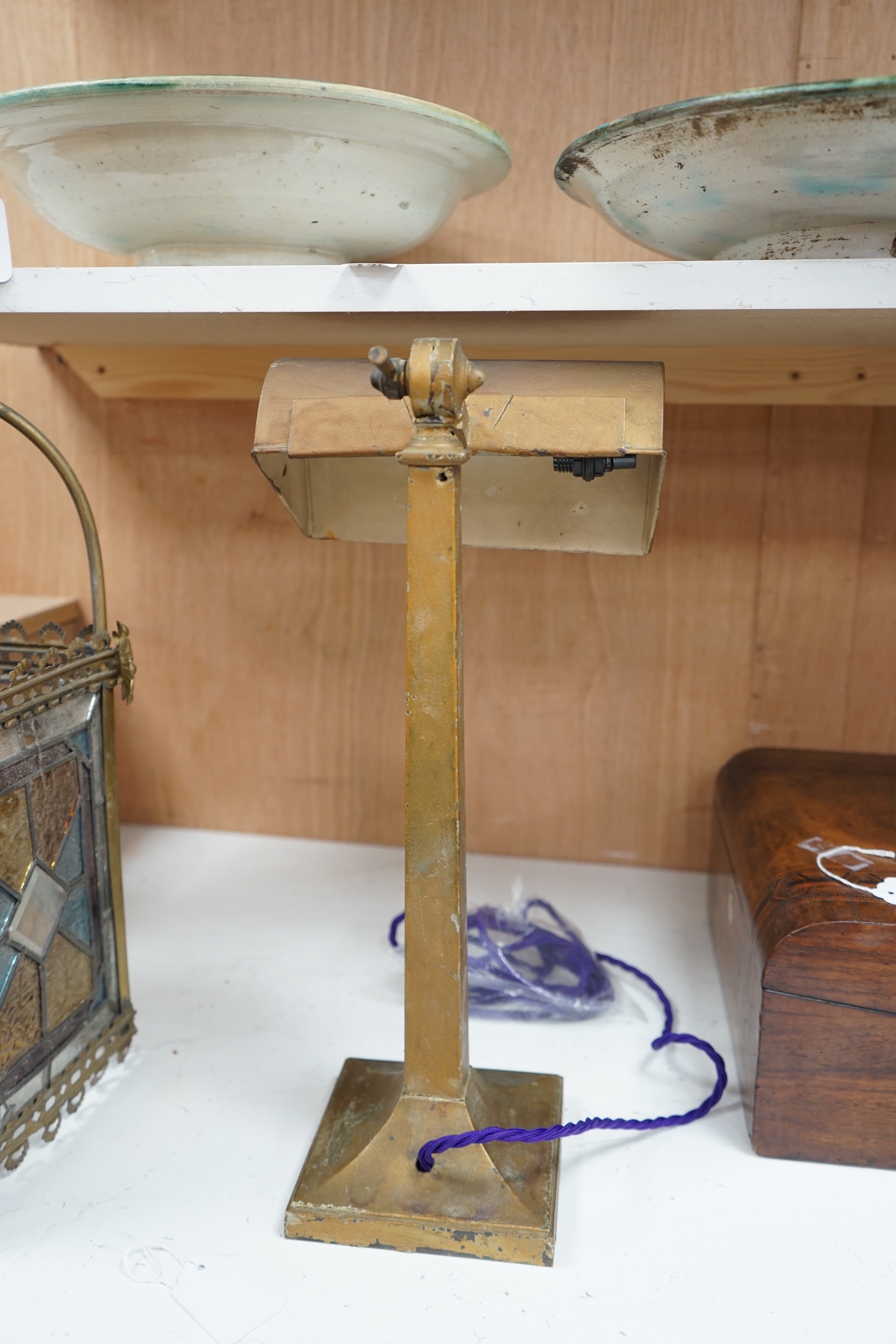 An Art Deco style metal desk lamp, 44cm high. Condition - fair.